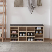 Load image into Gallery viewer, Versatile 14-Compartment Multi-Storage Shoe Rack with Cushion &amp; Removable Shelves

