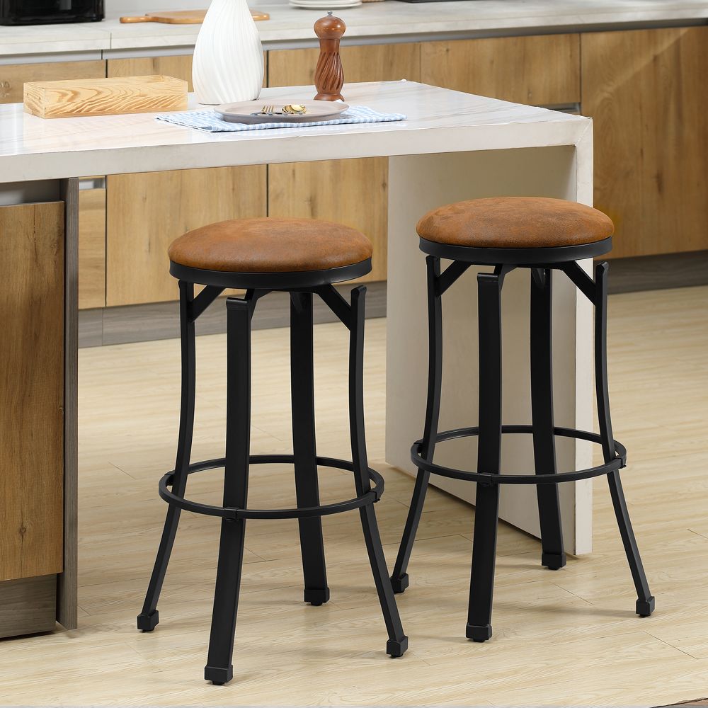 Retro Comfort: Set of 2 Microfiber Bar Stools with Swivel Steel Legs
