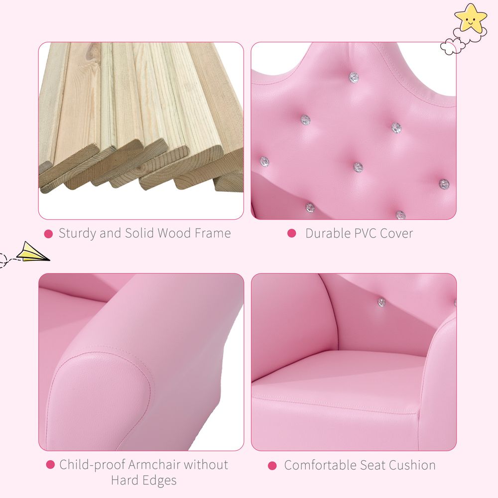 Delightful Kids Pink PU Leather Sofa Set with Free Footstool - Cozy Comfort!