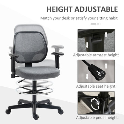 Vinsetto Adjustable Draughtsman Chair - Comfort for Tall Desks & Workspaces