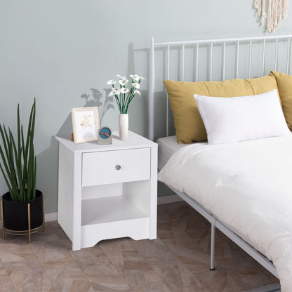 Elegant White Bedside Table with Drawer & Storage - Versatile Home Accent