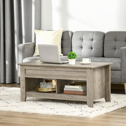 HOMCOM Lift-Top Coffee Table with Hidden Storage & Stylish Shelving - Oak