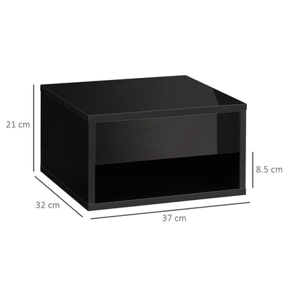 Elegant HOMCOM Wall-Mounted Floating Nightstand Set with Drawer - Black Duo