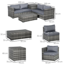 Load image into Gallery viewer, Stylish 6PC Grey Rattan Corner Sofa Set with Cushions &amp; Storage Tables
