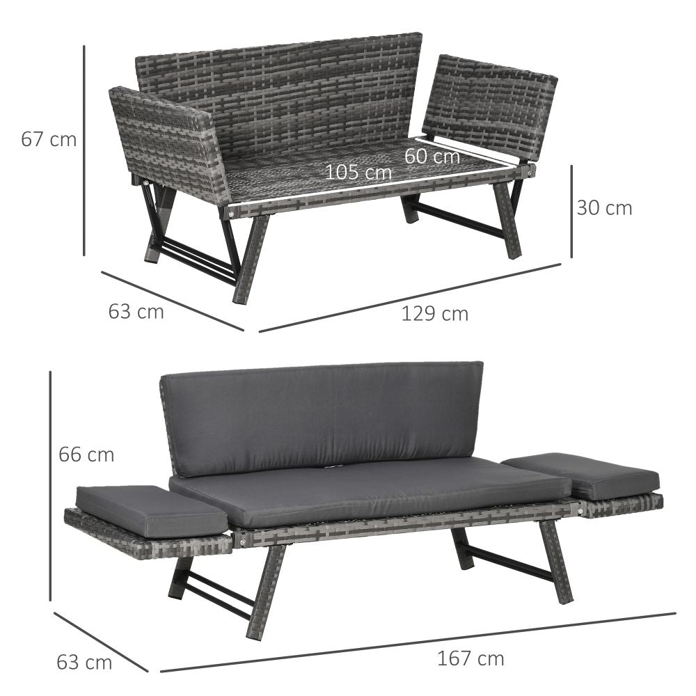 Convertible Rattan Daybed Sofa with Cushions - Perfect for Outdoor Relaxation