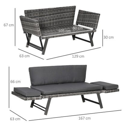 Convertible Rattan Daybed Sofa with Cushions - Perfect for Outdoor Relaxation
