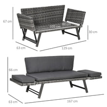 Load image into Gallery viewer, Convertible Rattan Daybed Sofa with Cushions - Perfect for Outdoor Relaxation
