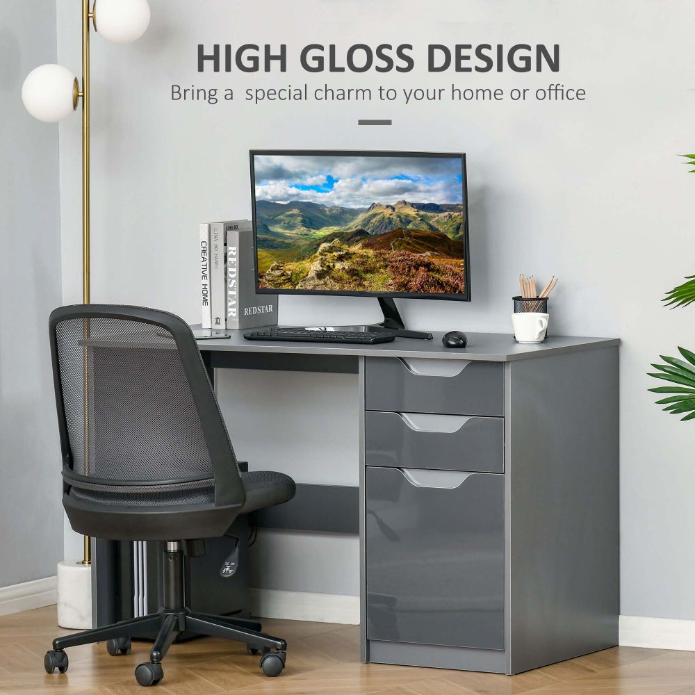 Modern Grey Computer Desk with Storage Drawers for Stylish Workspaces