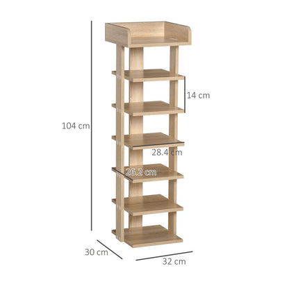 Elegant 7-Tier Oak Shoe Rack & Storage Shelf - Modern Space-Saving Organizer