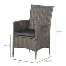 Load image into Gallery viewer, Stylish Grey Rattan 2-Seater Outdoor Dining Chairs with Cushions &amp; Armrests
