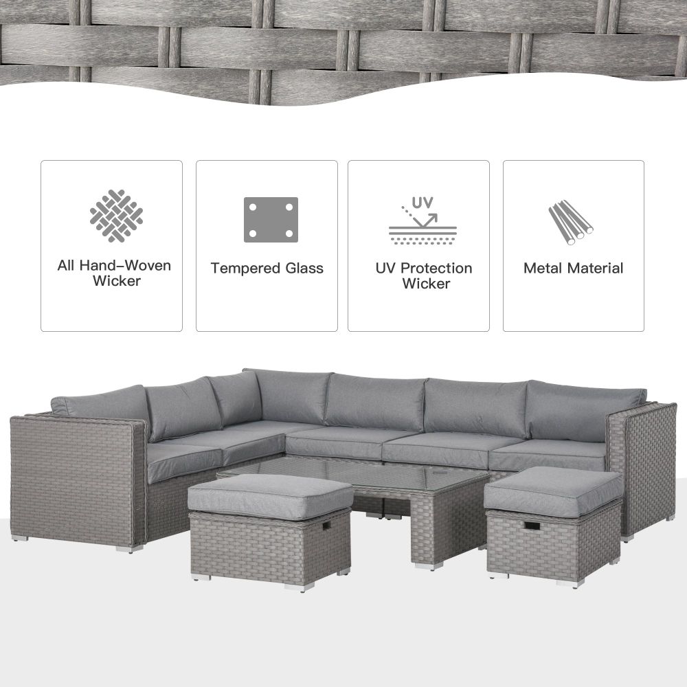 Luxurious 6-Piece Grey PE Rattan Wicker Corner Sofa Set with Cushions