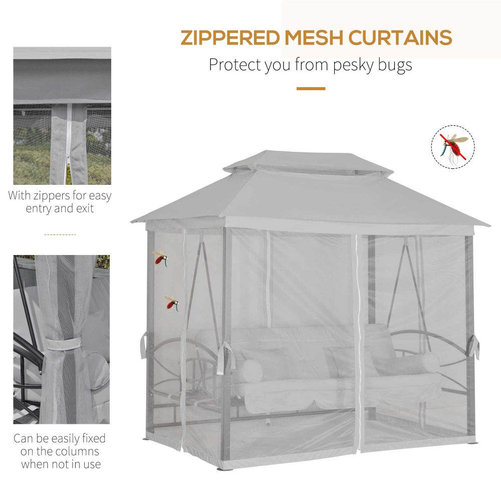 3-Seater Convertible Swing Bed with Canopy & Cushions - Grey Oasis Comfort