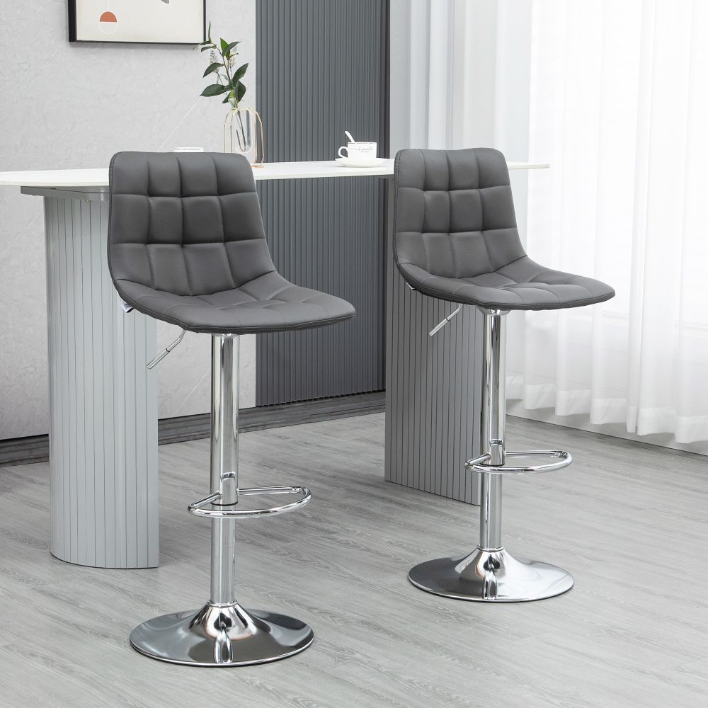 Set of 2 Adjustable Swivel Breakfast Stools with Footrest - Stylish Grey Design