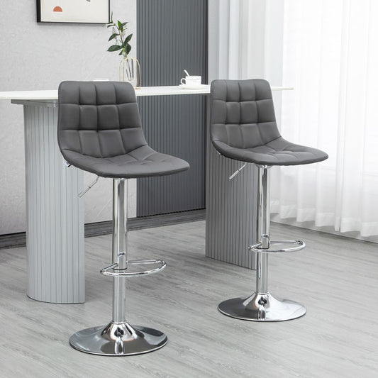 Set of 2 Adjustable Swivel Breakfast Stools with Footrest - Stylish Grey Design