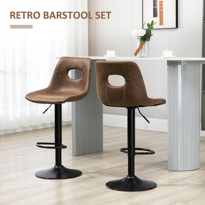 Adjustable Retro Swivel Bar Stools Set of 2 - Chic Brown Leather-Like Design