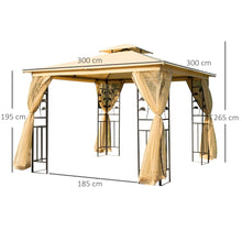 Load image into Gallery viewer, Stylish 3x3m Beige Double Top Gazebo with Mesh, Perfect for Any Outdoor Event!
