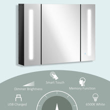 Load image into Gallery viewer, LED Illuminated High Gloss Black Bathroom Mirror Cabinet with Adjustable Shelves
