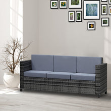 Load image into Gallery viewer, Cozy 3-Seater Weather-Resistant Grey Rattan Outdoor Sofa - Perfect for Patio Bliss!
