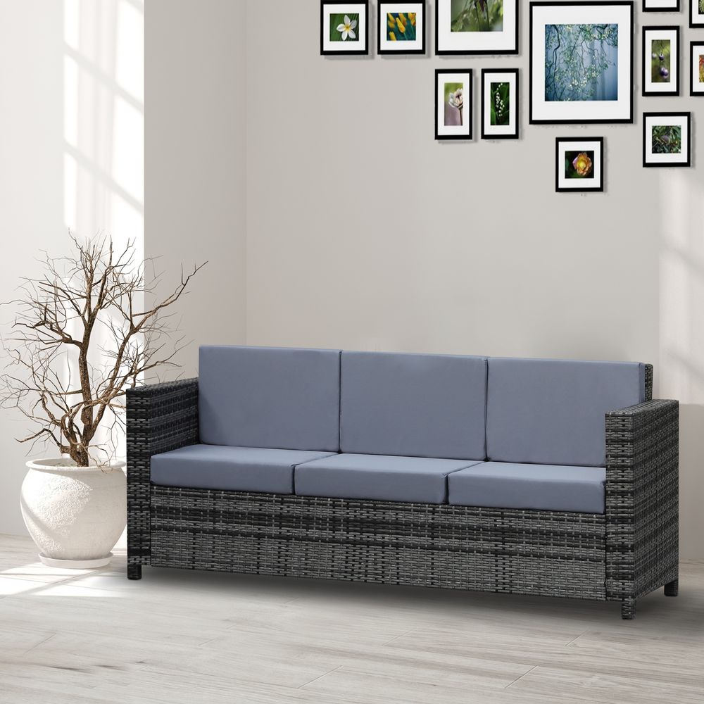Cozy 3-Seater Weather-Resistant Grey Rattan Outdoor Sofa - Perfect for Patio Bliss!