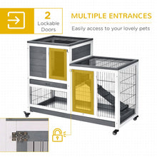 Load image into Gallery viewer, Cozy 2-Level Wooden Rabbit Hutch &amp; Guinea Pig House with Wheels - 110cm
