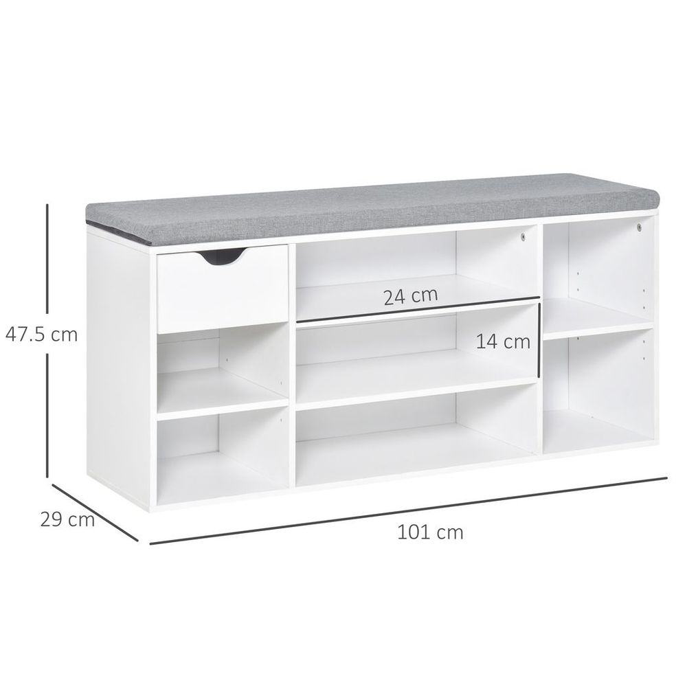 Stylish HOMCOM Shoe Storage Bench with Cushion & Adjustable Shelves - White/Grey