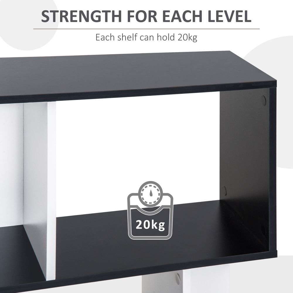 Stylish 5-Tier S-Shape Bookcase - Versatile Shelf & Room Divider in Black