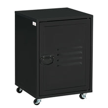 Load image into Gallery viewer, Industrial Chic Rolling Bedside Table with Adjustable Storage and Metal Door
