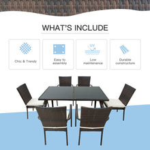 Load image into Gallery viewer, Elegant 6-Seater Brown Rattan Garden Dining Set with Tempered Glass Table
