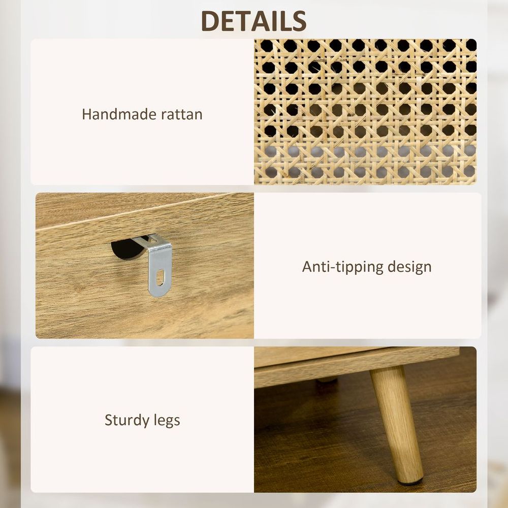 Rustic Elegance: HOMCOM Rattan Nightstand with Cabinet & Shelf for Chic Spaces