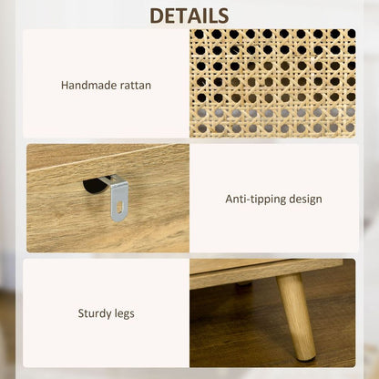 Rustic Elegance: HOMCOM Rattan Nightstand with Cabinet & Shelf for Chic Spaces