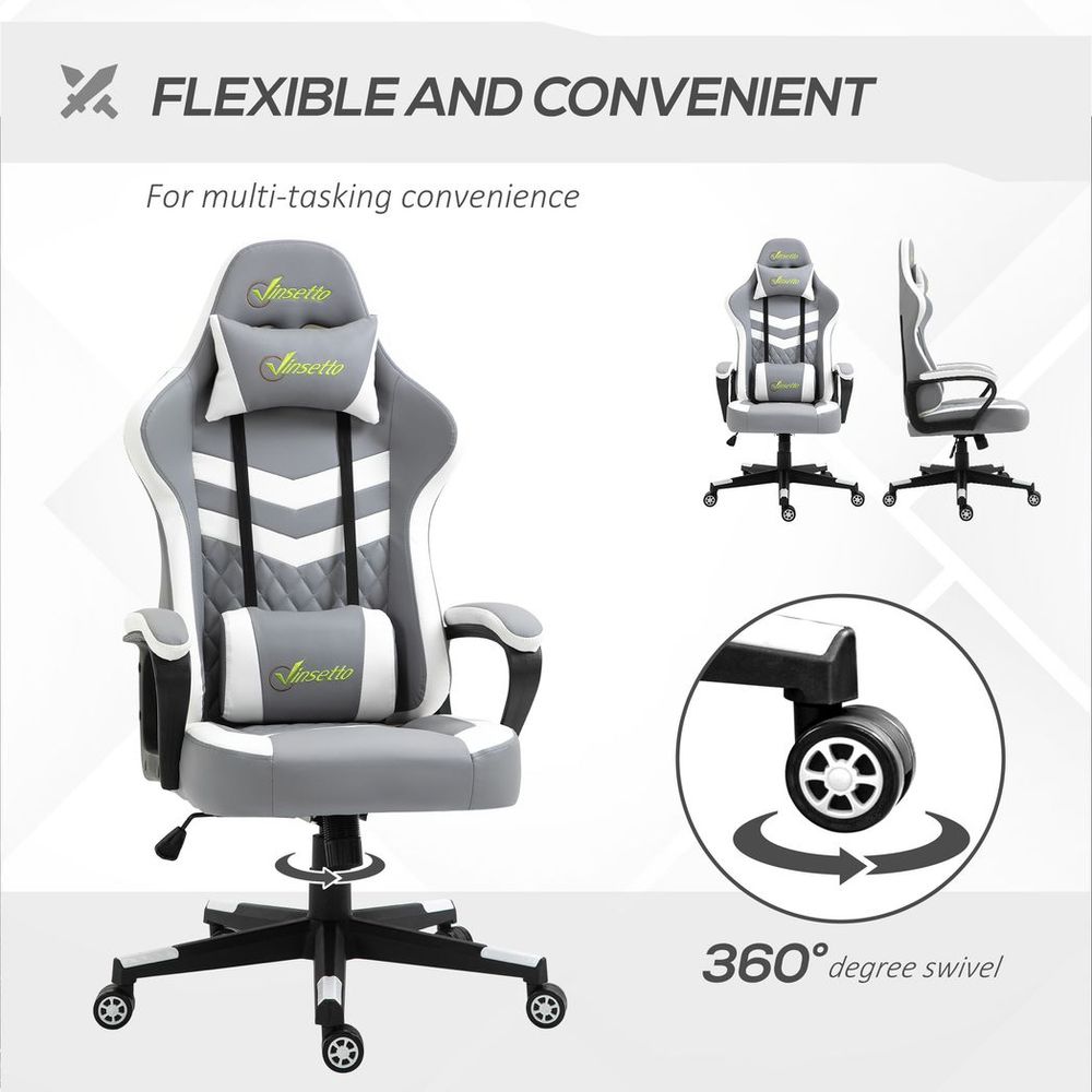 Pro Series Racing Gaming Chair - Ergonomic Comfort & Stylish Design in Grey/White