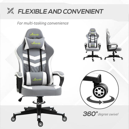 Pro Series Racing Gaming Chair - Ergonomic Comfort & Stylish Design in Grey/White