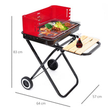 Load image into Gallery viewer, Ultimate Portable Charcoal BBQ Grill with Wheels - Red &amp; Black Elegance
