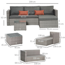 Load image into Gallery viewer, Stylish 3-Pc Grey Rattan Corner Sofa Set with Cushions &amp; Glass-Top Table
