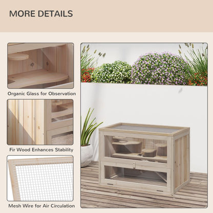 Deluxe 2-Level Wooden Hamster Cage with Ramp & Ventilated Sunroof - 60x35cm