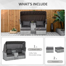 Load image into Gallery viewer, Sun-Kissed PE Rattan Daybed: 2-Seater Sofa with Canopy &amp; Glass Table
