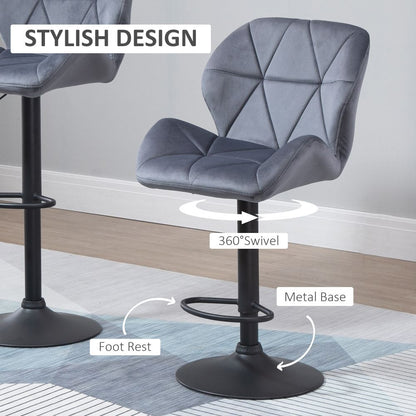 Elevate Your Space: Adjustable Height Dark Grey Bar Stool Set of 2