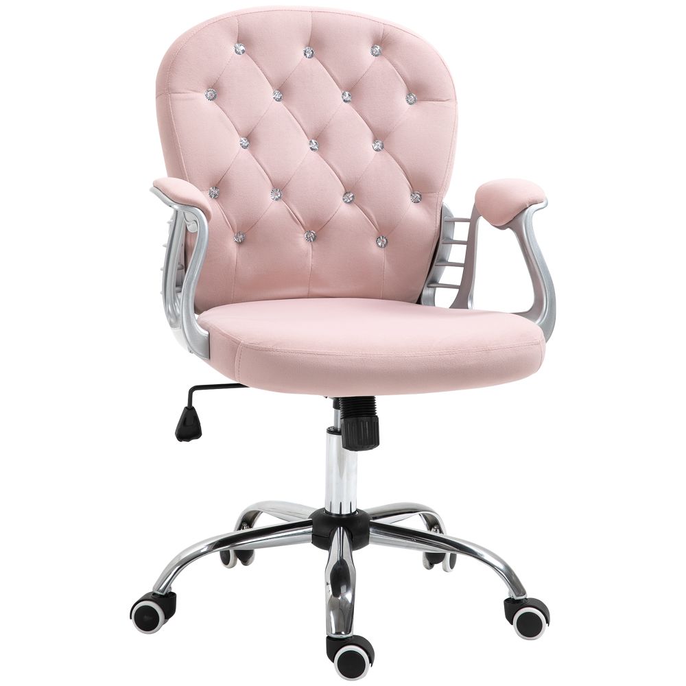 Sparkling Velvet Ergonomic Office Chair - 360° Swivel, Pink Diamond Tufted