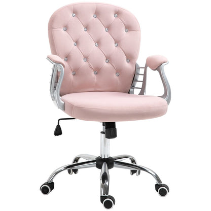 Sparkling Velvet Ergonomic Office Chair - 360° Swivel, Pink Diamond Tufted