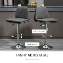 Load image into Gallery viewer, Comfort Plus: Set of 2 Adjustable Grey Swivel Kitchen Stools with Back Support
