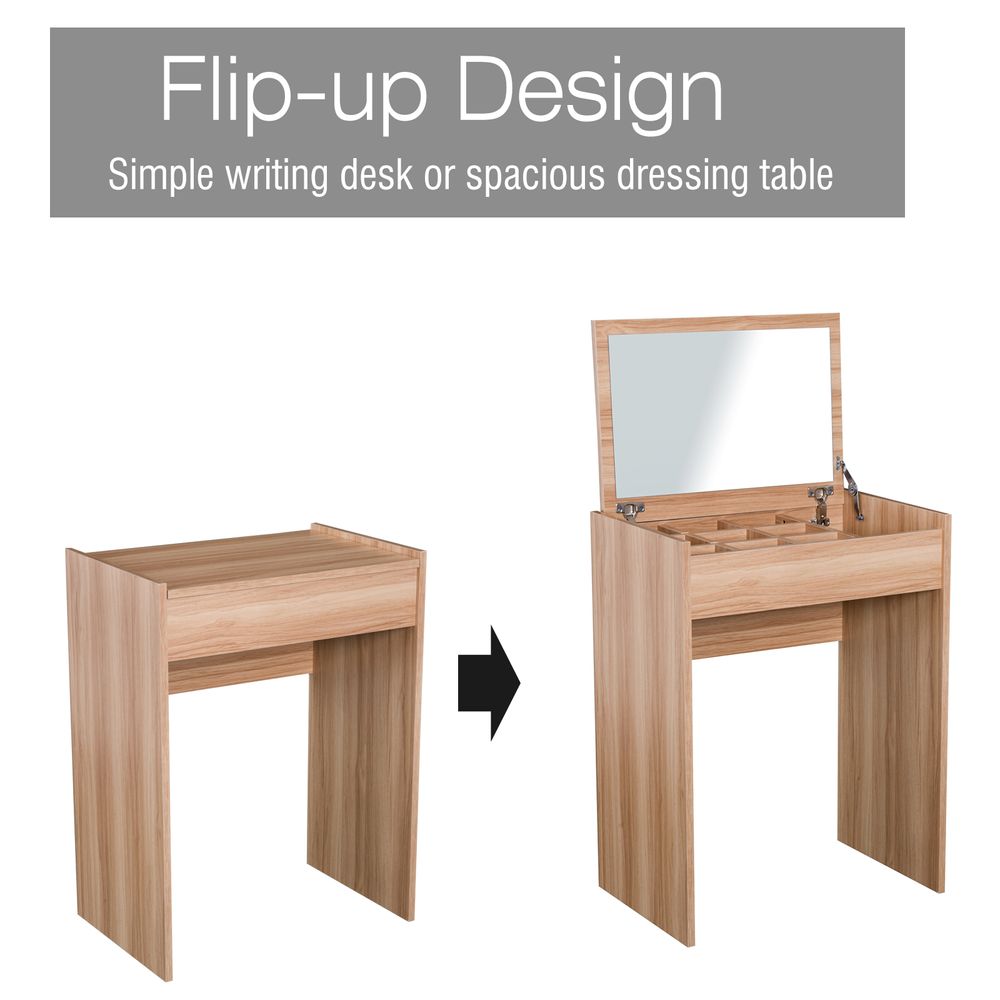 Chic HOMCOM Dressing Table Set: Mirror, Stool & Versatile Flip-Top Design