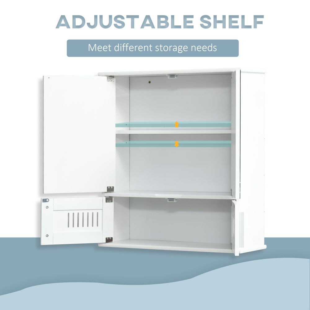 White Wall-Mounted Bathroom Mirror Cabinet with Double Doors & Storage