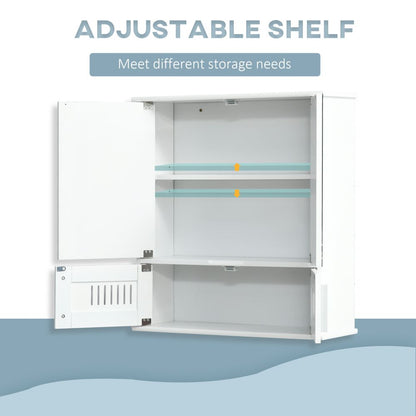White Wall-Mounted Bathroom Mirror Cabinet with Double Doors & Storage