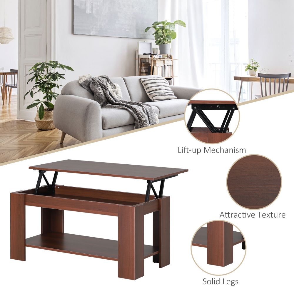 Stylish Lift-Top Coffee Table with Hidden Storage - Natural Wood Grain