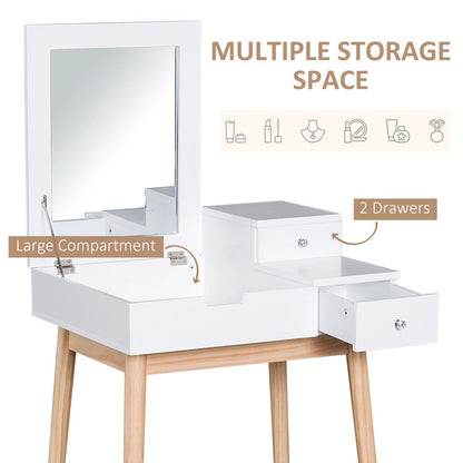 Dressing Table Desk Flip-up Mirror 2 Drawers Bedroom Makeup White HOMCOM