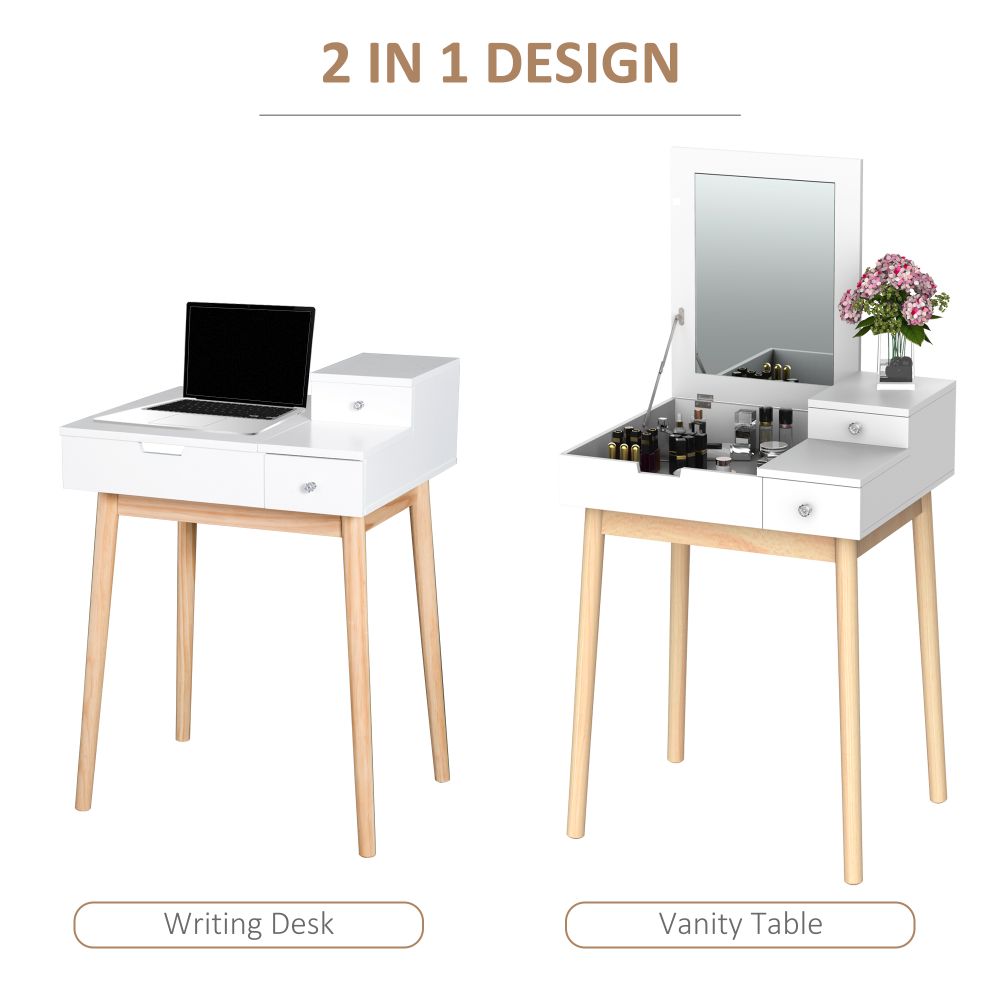 Dressing Table Desk Flip-up Mirror 2 Drawers Bedroom Makeup White HOMCOM