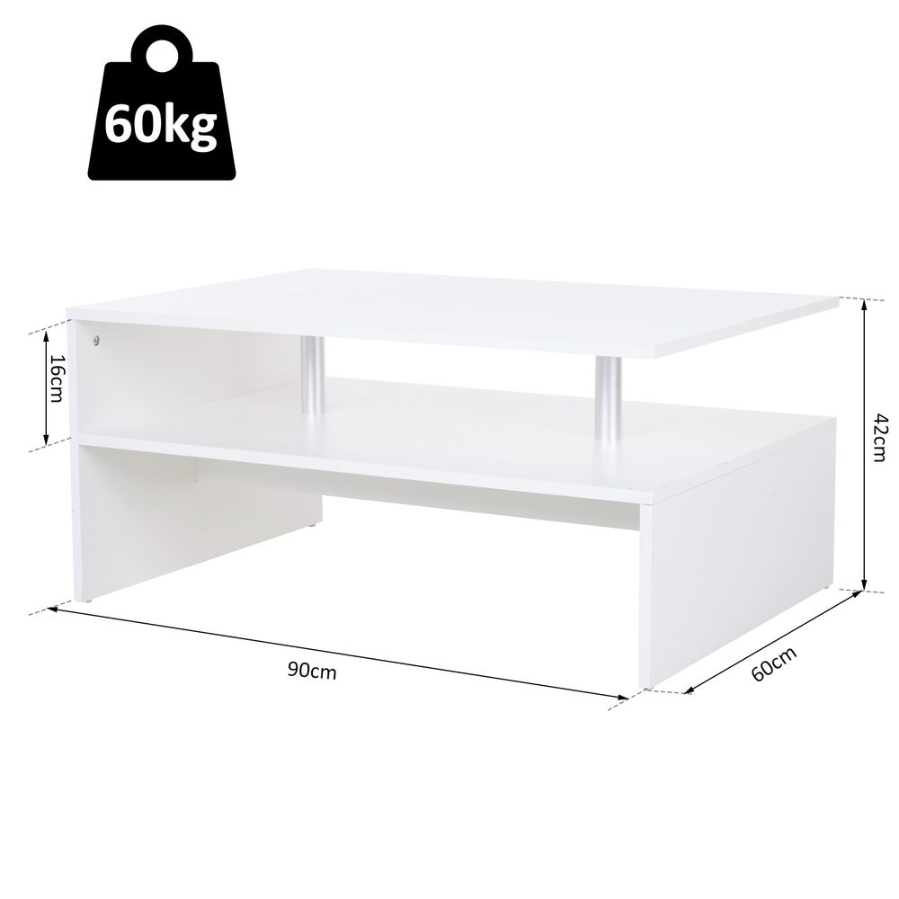 Modern 2-Tier White Coffee Table: Sleek Storage & Display Solution