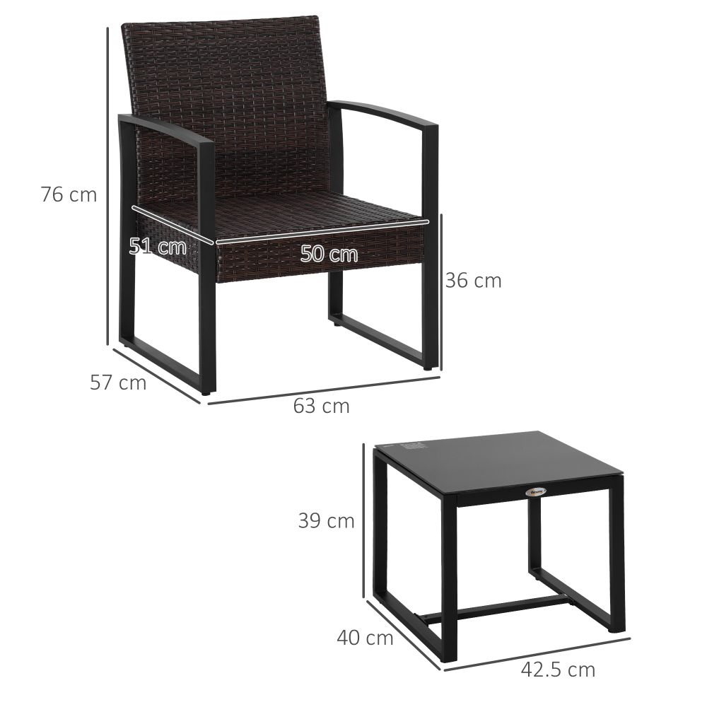 Elegant 3-Piece Rattan Bistro Set - Stylish Patio Chairs & Glass Top Table