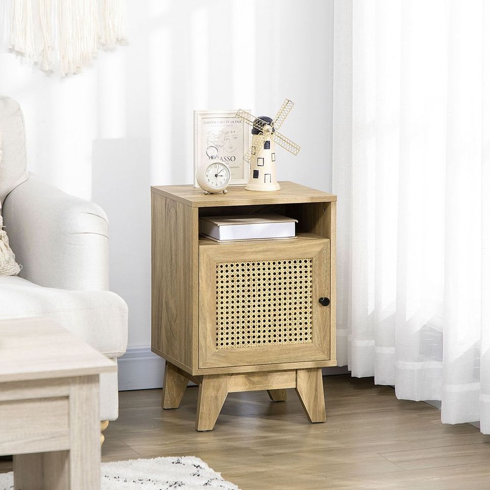 Chic Rattan Nightstand: Stylish Bedside Table with Storage & Natural Touch