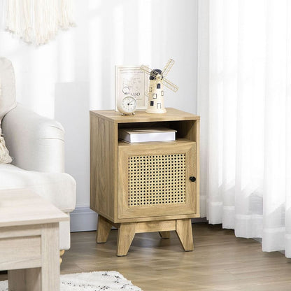 Chic Rattan Nightstand: Stylish Bedside Table with Storage & Natural Touch